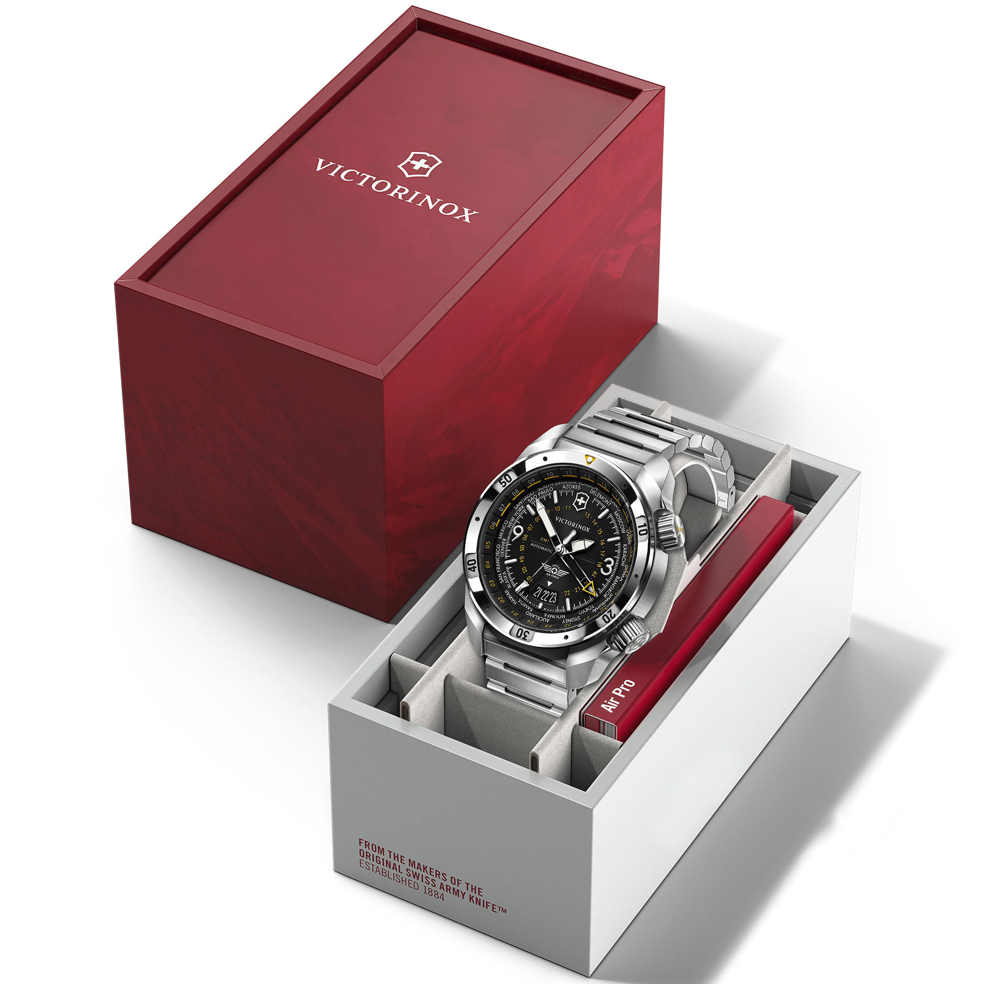 RELÓGIO VICTORINOX AIR PRO AUTOMÁTICO PRETO COM PULSEIRA EM AÇO